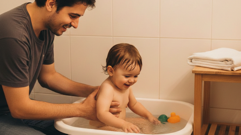 Banho noturno como momento de cuidado