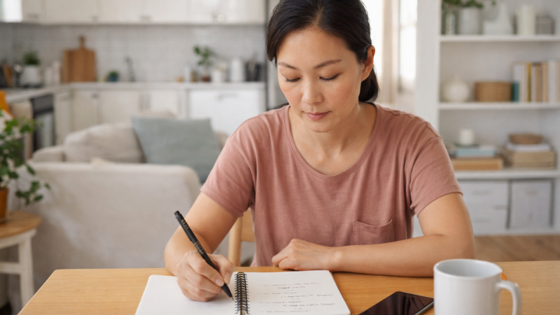 Mãe escrevendo em um diario