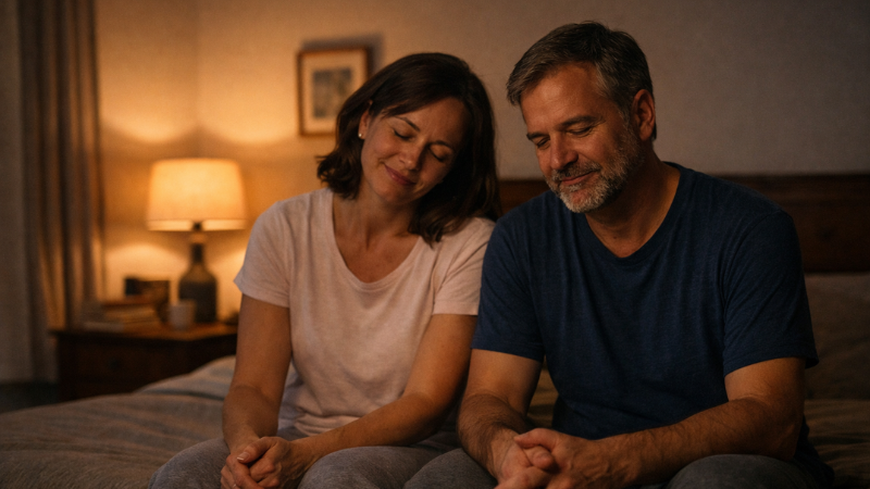 momento de desconaso dos pais depois da rotina noturna